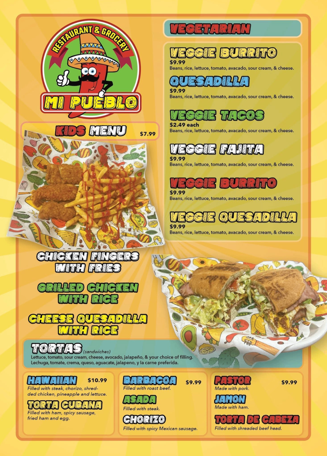 Vegetarian, Kids & Tortas