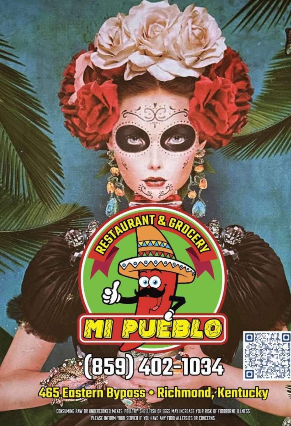Mi Pueblo menu cover art and branding